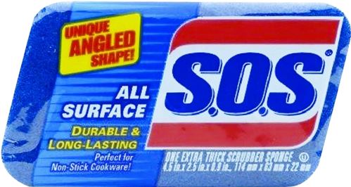 S.O.S 91017 Scrub Sponge, 4-1/2 in L, 2-1/2 in W, 1 in Thick, Scrim, Blue