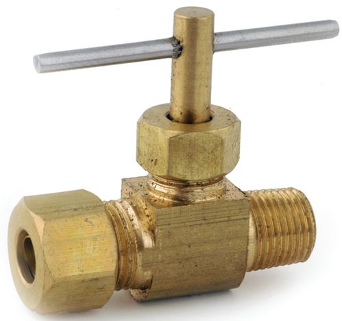 Anderson Metals 759101-0402 Straight Needle Shut-Off Valve, 1/4 x 1/8 in Connection, Compression x MIP, Brass Body