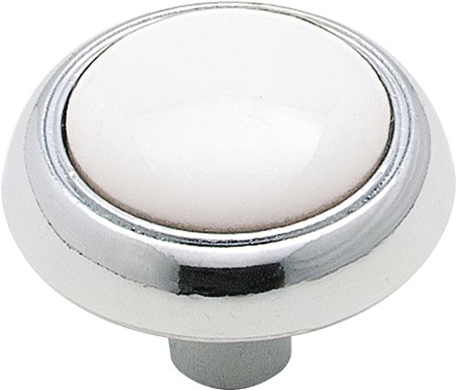 Amerock 262WCH Cabinet Knob, 15/16 in Projection, Ceramic/Zinc, Polished Chrome