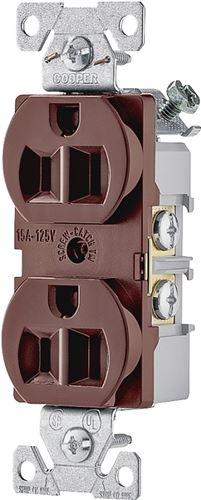 Eaton Wiring Devices 827B-BOX Duplex Receptacle, 2 -Pole, 15 A, 125 V, Side Wiring, NEMA: 5-15R, Brown