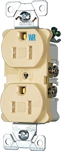 Eaton Wiring Devices TWRBR15V Duplex Receptacle, 2 -Pole, 15 A, 125 V, Back, Side Wiring, NEMA: 5-15R, Ivory