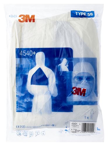 3M 4540+XL Protective Coveralls, XL, Fits to Chest Size: 43 to 45 in, Microporous PE Laminate, White