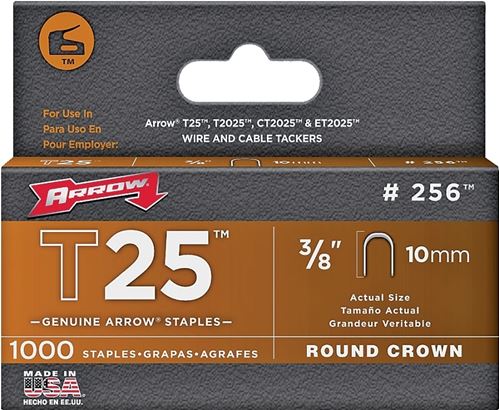 Arrow 256 Staple, 5/16 in W Crown, 3/8 in L Leg, Steel, Pack of 5