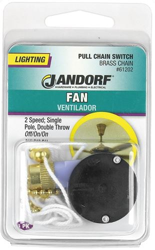 Jandorf 61202 Pull Chain Switch, 1-Pole, 125 V, 3 A, Brass