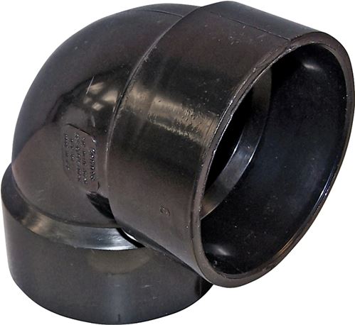 Canplas 102201BC Pipe Elbow, 1-1/2 in, Hub, 90 deg Angle, ABS, Black