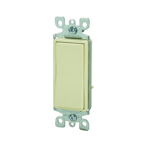 Leviton S11-05601-2IS Rocker Switch with Ground Screw, 15 A, 120/277 V, SPST, Lead Wire Terminal, Ivory