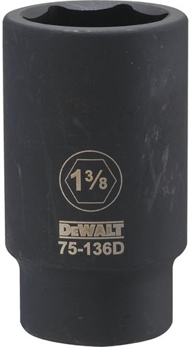 DeWALT DWMT75136OSP Impact Socket, 1-3/8 in Socket, 3/4 in Drive, 6-Point, CR-440 Steel, Black Oxide