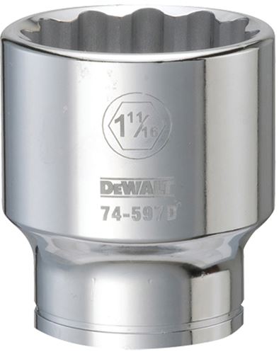 DeWALT DWMT74597OSP Drive Socket, 1-11/16 in Socket, 3/4 in Drive, 12-Point, Vanadium Steel, Polished Chrome