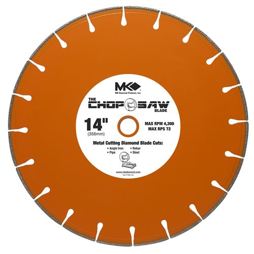 MK 170897 Chop Saw Blade, 14 in Dia, 1 in Arbor, Applicable Materials: Angle Iron, Pipe, Rebar, Steel