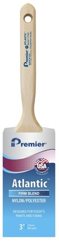 Premier Atlantic 17343 Paint Brush, 3 in W, Flat Sash Brush, 3-3/16 in L Bristle, Nylon/Polyester Bristle