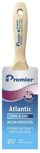 Premier Atlantic 17352 Paint Brush, 2-1/2 in W, Beavertail Varnish Brush, 2-15/16 in L Bristle, Nylon/Polyester Bristle