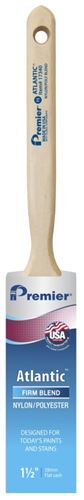 Premier Atlantic 17340 Paint Brush, 1-1/2 in W, Flat Sash Brush, 2-7/16 in L Bristle, Nylon/Polyester Bristle