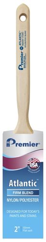 Premier Atlantic 17341 Paint Brush, 2 in W, Flat Sash Brush, 2-11/16 in L Bristle, Nylon/Polyester Bristle