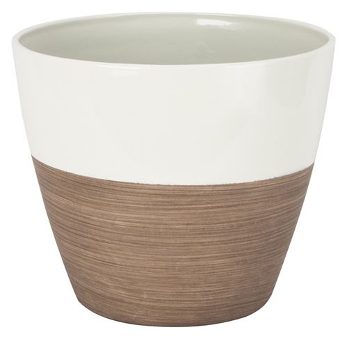 Landscapers Select PT-S067 Planter, 8 in Dia, 7 in H, Round, Resin, Ivory/Wood, Ivory/Wood, Pack of 6