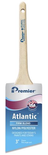 Premier Atlantic 17324 Paint Brush, 3 in W, Thin Angle Sash Brush, 2-15/16 in L Bristle, Nylon/Polyester Bristle