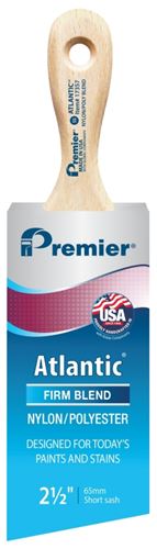 Premier Atlantic 17357 Paint Brush, 2-1/2 in W, Short Sash Brush, 2-15/16 in L Bristle, Nylon/Polyester Bristle