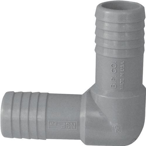 Boshart UPPE-05 Pipe Elbow, 1/2 in, Insert, 90 deg Angle, Polypropylene, Gray