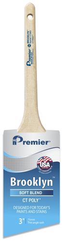 Premier Brooklyn 17283 Paint Brush, 3 in W, Thin Angle Sash Brush, 3 in L Bristle, Polyester Bristle