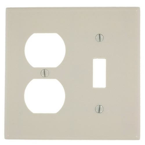 Leviton 78005 Combination Wallplate, 4-1/2 in L, 4-9/16 in W, 2 -Gang, Thermoset Plastic, Light Almond, Smooth