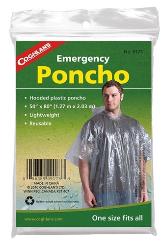 Coghlan's 9173 Emergency Poncho, One-Size, Polyethylene, Clear, Reusable, Pack of 24