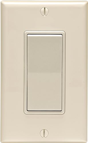 Leviton C36-05671-02T Rocker Switch with Wallplate, 12 A, 120/277 V, SPST, Lead Wire Terminal, Light Almond