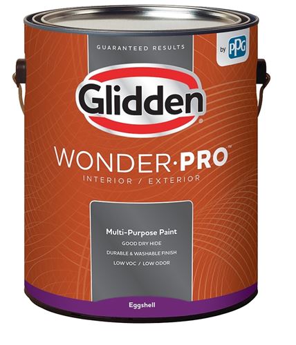 Glidden Wonder-Pro GLWP31WB/01 Interior/Exterior Paint, Eggshell Sheen, Pastel Base/White, 1 gal, Pack of 4