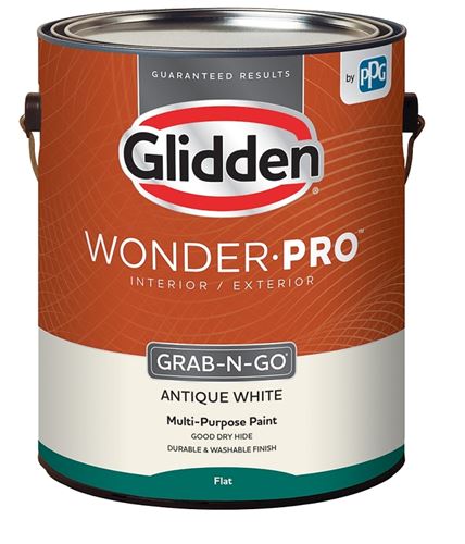 Glidden Wonder-Pro GLWP30AW/01 Interior/Exterior Paint, Flat Sheen, Antique White, 1 gal, 400 sq-ft/gal Coverage Area, Pack of 4