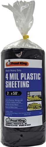 Frost King P350BW Polyethylene Sheeting, 50 ft L, 3 ft W, Black