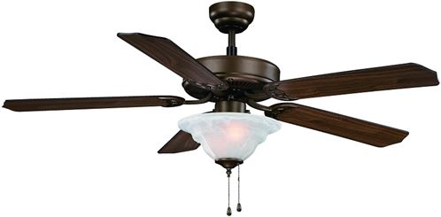 Boston Harbor Ceiling Fan, 5-Blade, Oak/Walnut Blade, 52 in Sweep, MDF Blade, 3-Speed, With Lights: Yes