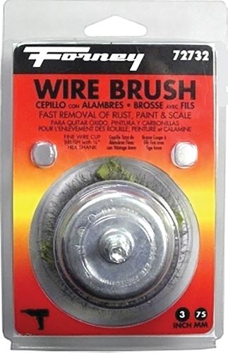 Forney 72732 Wire Cup Brush, 3 in Dia, 0.008 in Dia Bristle, Steel Bristle