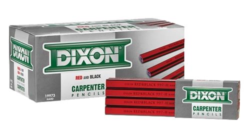 Dixon Ticonderoga 19973 Carpenter Pencil, 7 in L, Wood Barrel, Black/Red Barrel, Pack of 12