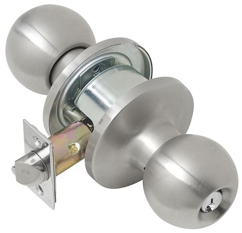 Tell Manufacturing CL101704 Storeroom Knob, Satin, Commercial, 2 Grade, C Keyway, 2-3/8 to 2-3/4 in Backset