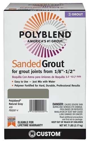 Custom Polyblend Plus PBBG097-4 Sanded Grout, Natural Gray, 7 lb Box