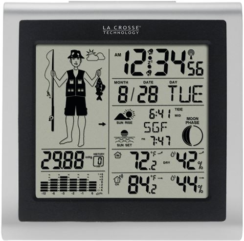 La Crosse 308-1451 Fisherman Forecast Station, 32 to 122 deg F, 1 to 99 % Humidity Range, LED Display