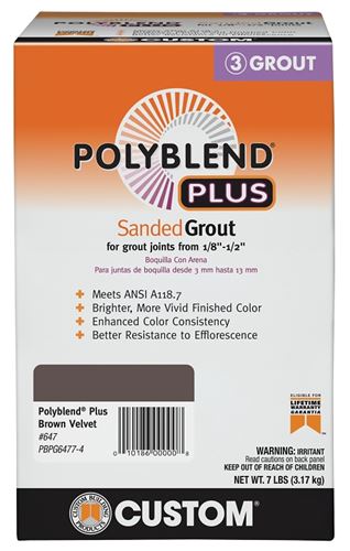 Custom Polyblend Plus PBGP6477-4 Sanded Grout, Brown Velvet, 7 lb Box