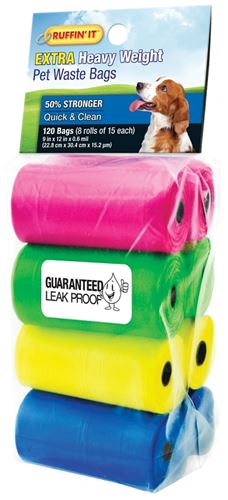 Ruffin'It 19321 Dog Waste Bag, Plastic, Assorted Neon