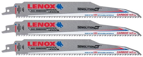 Lenox 2059102 Reciprocating Saw Blade, 1 in W, 9 in L, 6 TPI, Carbide Cutting Edge