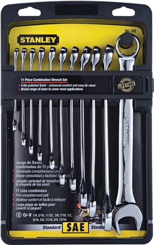 Stanley 94-385W Wrench Set, 11-Piece, Steel, Polished Chrome, Specifications: SAE Measurement