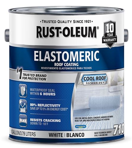 Rust-Oleum 710 Series 301904 Elastomeric Roof Coating, White, 0.9 gal, Liquid