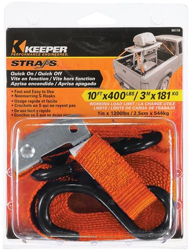 Keeper 05110 Tie-Down, 1 in W, 10 ft L, Nylon, Orange, 400 lb, S-Hook End Fitting