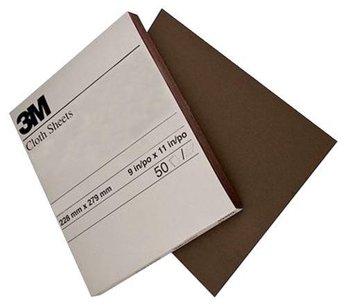 3M 02432 Sandpaper Sheet, 11 in L, 9 in W, Medium, Aluminum Oxide Abrasive, Cloth Backing, Pack of 50