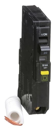 Square D QO QO120GFICP Circuit Breaker, Mini, 20 A, 1 -Pole, 120 V, Fixed Trip, Plug Mounting