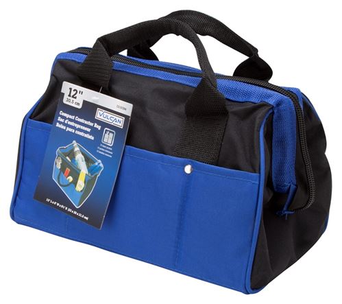 Vulcan JL-89021 Contractor's Tool Bag, 13 in W, 8 in D, 8-1/2 in H, 21-Pocket, Nylon, Black/Blue