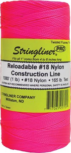 Stringliner Pro Series 35709 Construction Line, #18 Dia, 1080 ft L, 165 lb Working Load, Nylon, Fluorescent Pink