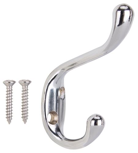 ProSource H6271007CH-PS Coat and Hat Hook, 22 lb, 2-Hook, 1-1/64 in Opening, Zinc, Chrome