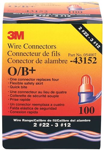 3M Performance Plus O/B Wire Connector, 22 to 12 AWG Wire, Steel Contact, Blue/Orange