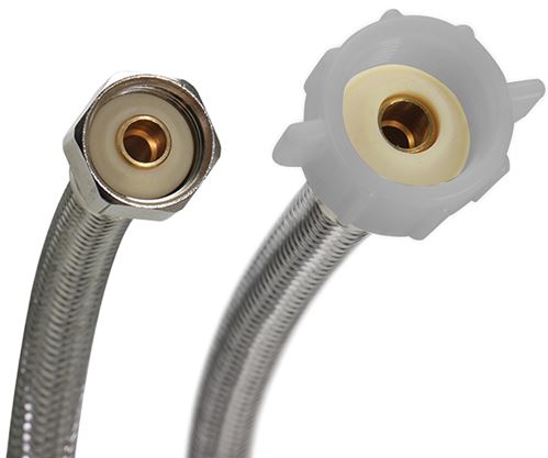 Fluidmaster B4T12 Toilet Connector, 1/2 in Inlet, FIP Inlet, 7/8 in Outlet, Ballcock Outlet, Stainless Steel Tubing