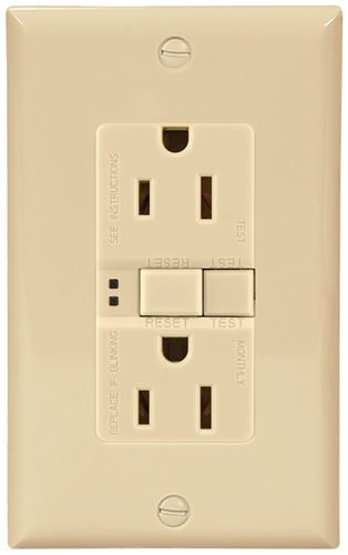 Eaton Wiring Devices SGF15V-SP GFCI Duplex Receptacle, 2 -Pole, 15 A, 125 V, Back, Side Wiring, NEMA: 5-15R, Ivory