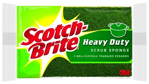 Scotch-Brite 425 Scrub Sponge, 4-1/2 in L, 2.7 in W, 0.6 in Thick, Cellulose/Synthetic Fiber, Green/Yellow