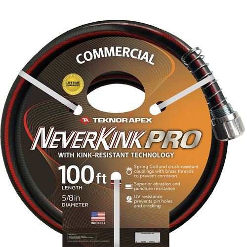 Apex Neverkink Pro Commercial 8845-100 Water Hose, 5/8 in, 100 ft L, Brass Threaded Coupling